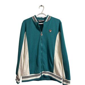 Fila Teal & White Full-Zip Track Jacket With Striped Ribbed Trim Size M